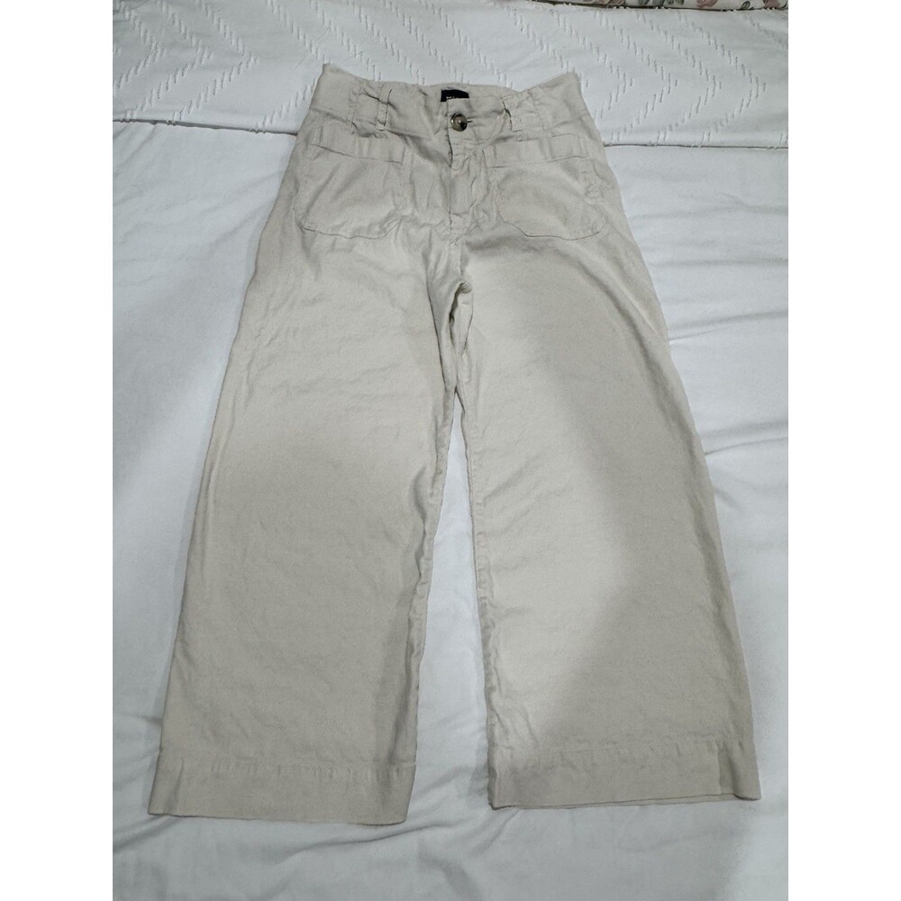 Maeve Colette Pants W 30P Linen Wide Leg Crop Cream Anthropologie - Picture 9 of 15